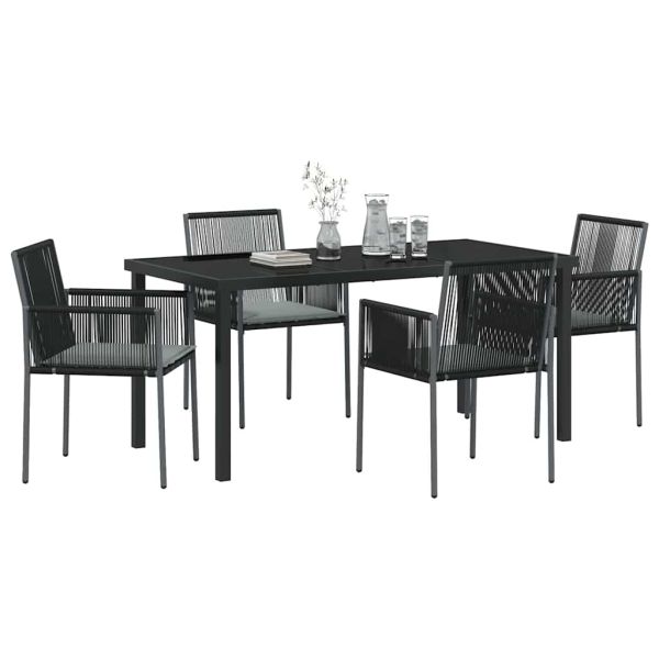 Комплект за хранене в градината 5 pcs Черно ПЕ ратан