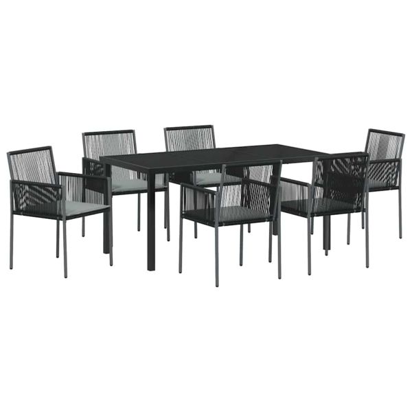 Комплект за хранене в градината 7 pcs Черно ПЕ ратан