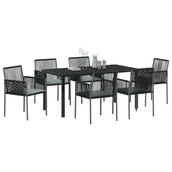 Комплект за хранене в градината 7 pcs Черно ПЕ ратан
