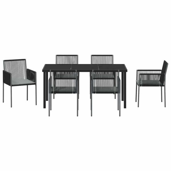 Комплект за хранене в градината 7 pcs Черно ПЕ ратан