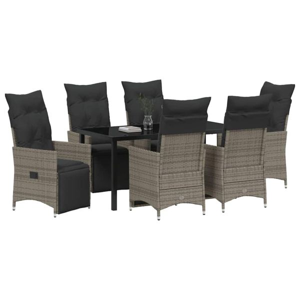 Комплект за хранене в градината 7 pcs Сив полиратан