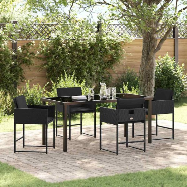 Комплект за хранене в градината 5 pcs Черно полиратан