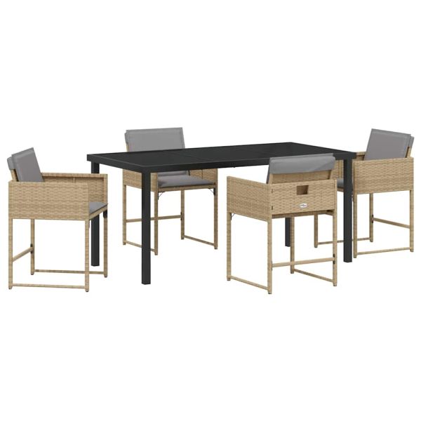 Комплект за хранене в градината 5 pcs Бежово полиратан