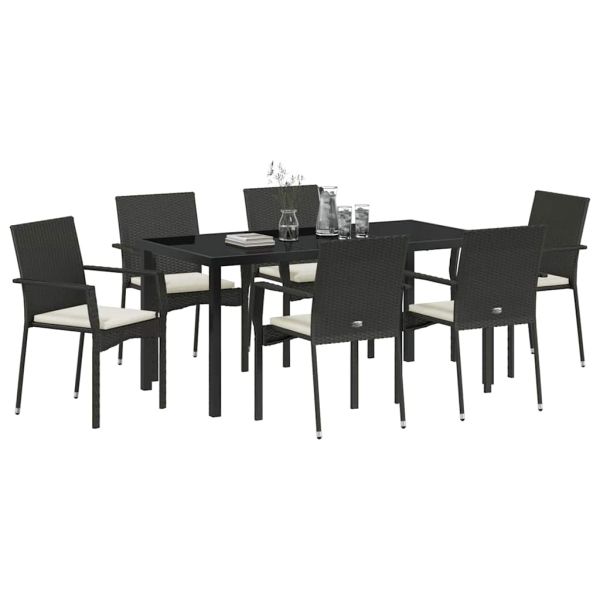 Комплект за хранене в градината 7 pcs Черно полиратан