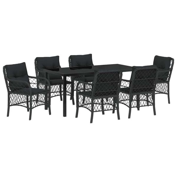 Комплект за хранене в градината 7 pcs Черно полиратан