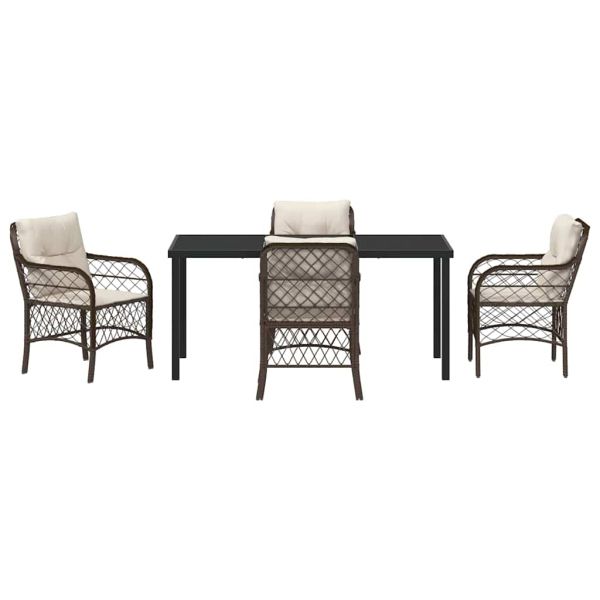 Комплект за хранене в градината 5 pcs Кафяво полиратан