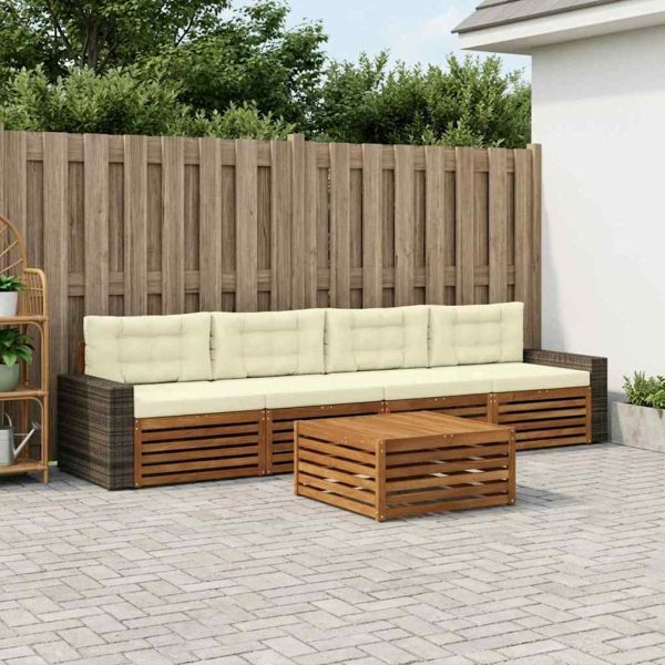 Комплект дивани за открито 5 pcs Натурален и Крема