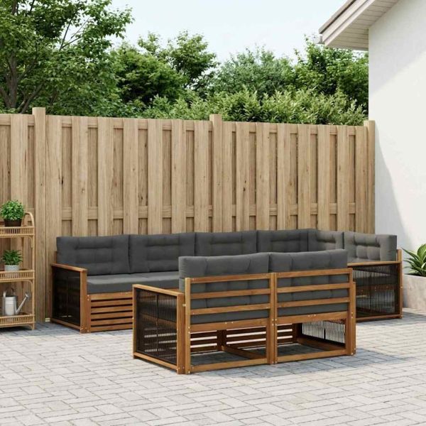 Комплект дивани за открито 7 pcs Натурален и Антрацит