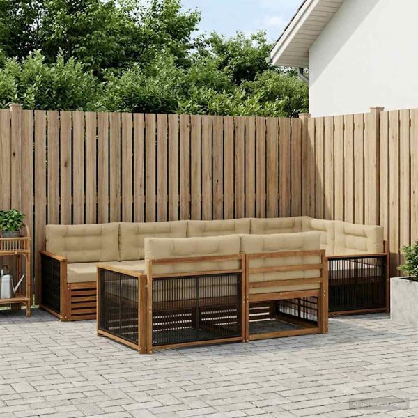 Комплект дивани за открито 7 pcs Натурален и Бежов