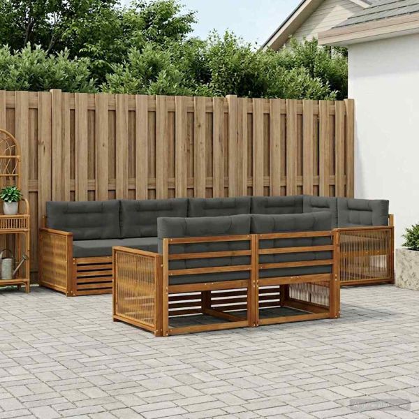 Комплект дивани за открито 7 pcs Натурален и Антрацит