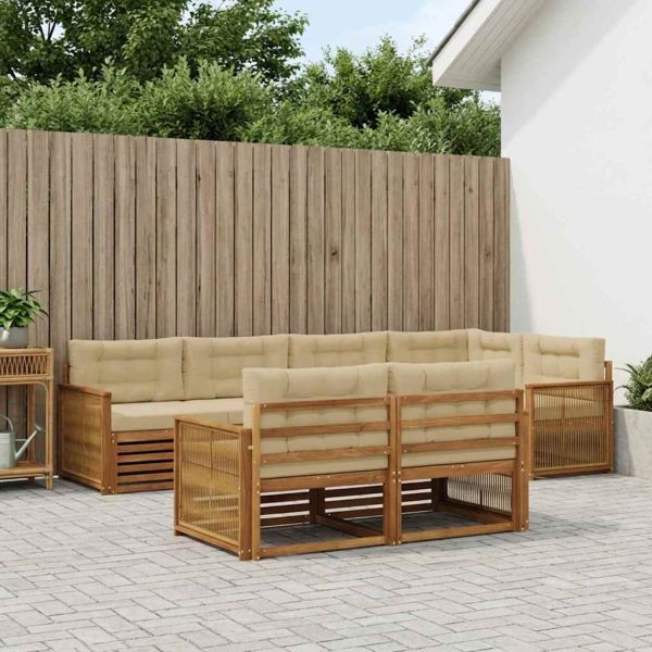 Комплект дивани за открито 7 pcs Натурален и Бежов