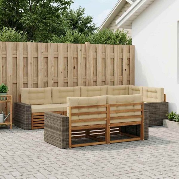 Комплект дивани за открито 7 pcs Натурален и Бежов
