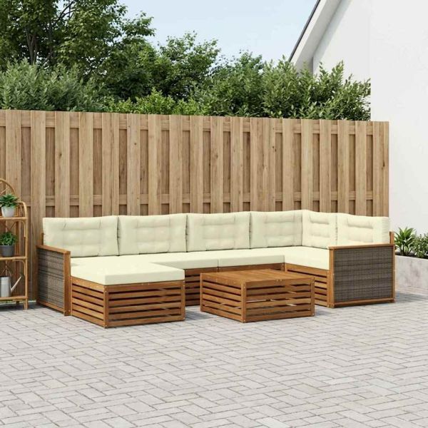 Комплект дивани за открито 7 pcs Натурален и Крема
