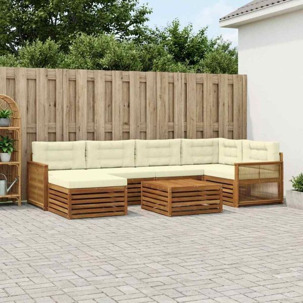 Комплект дивани за открито 7 pcs Натурален и Крема