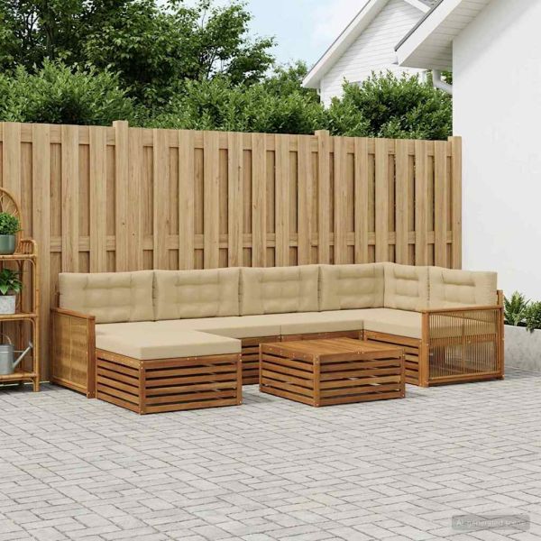 Комплект дивани за открито 7 pcs Натурален и Бежов