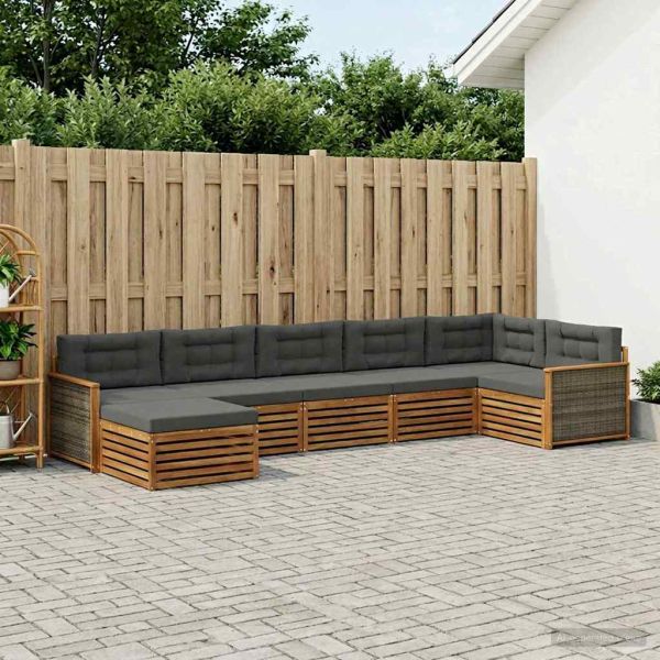 Комплект дивани за открито 7 pcs Натурален и Антрацит