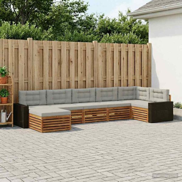 Комплект дивани за открито 7 pcs Натурално и светлосиво