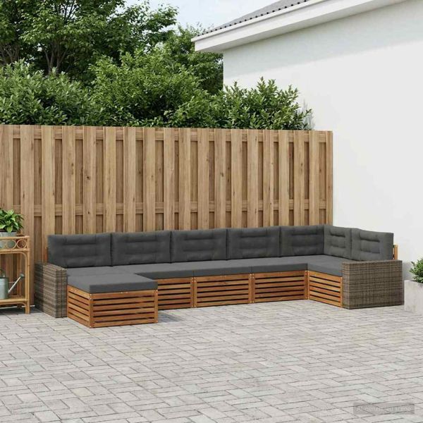 Комплект дивани за открито 7 pcs Натурален и Антрацит