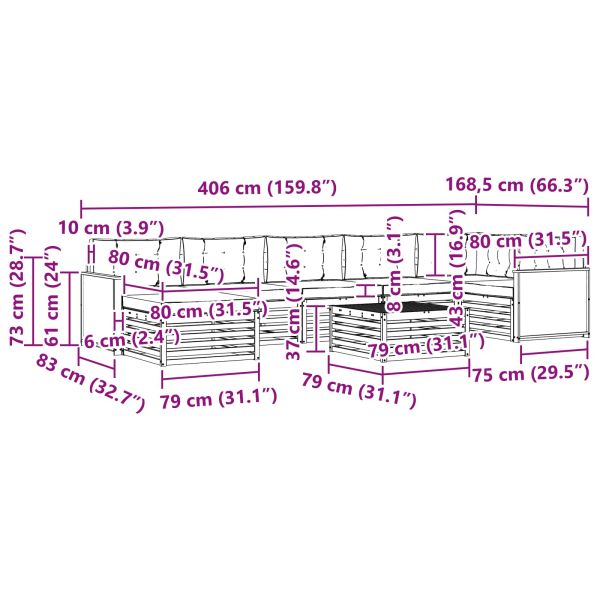 Комплект дивани за открито 8 pcs Натурален и Антрацит
