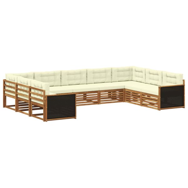 Комплект дивани за открито 9 pcs Натурален и Крема