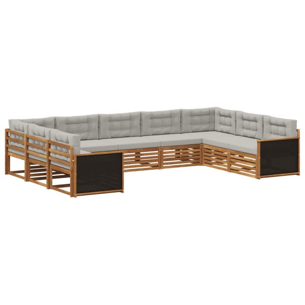 Комплект дивани за открито 9 pcs Натурално и светлосиво
