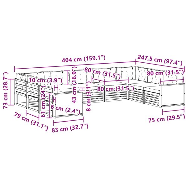 Комплект дивани за открито 9 pcs Натурален и Антрацит