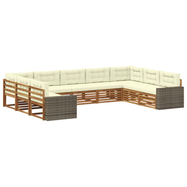 Комплект дивани за открито 9 pcs Натурален и Крема