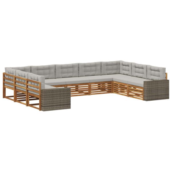 Комплект дивани за открито 9 pcs Натурално и светлосиво