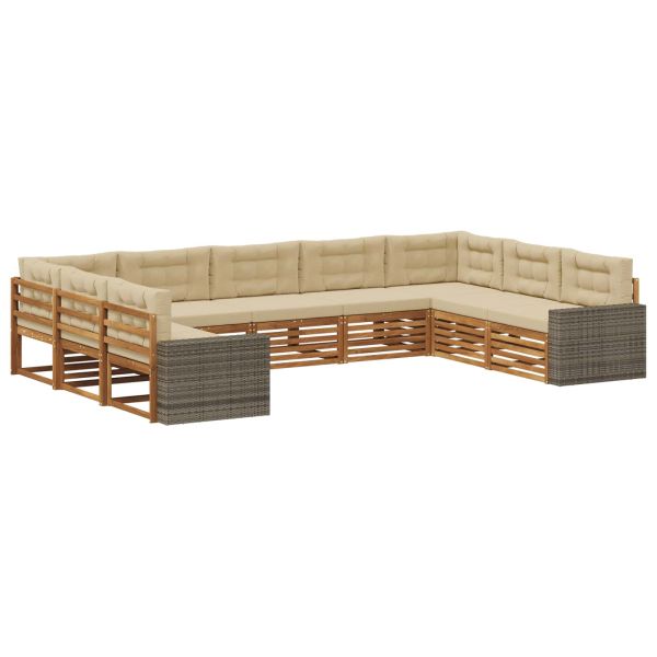 Комплект дивани за открито 9 pcs Натурален и Бежов