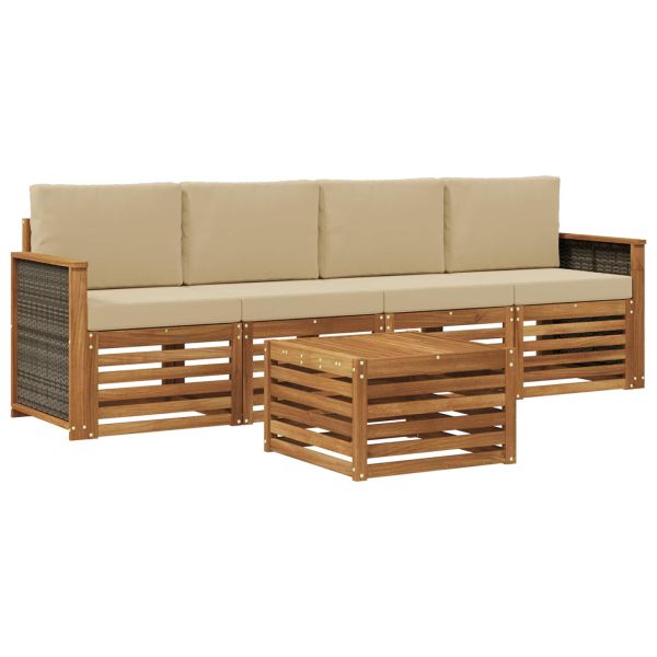 Комплект дивани за открито 5 pcs Натурален и Бежов