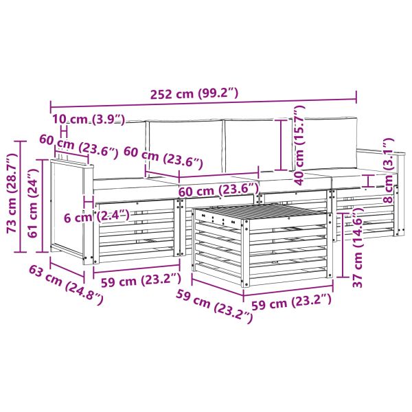 Комплект дивани за открито 5 pcs Натурален и Бежов