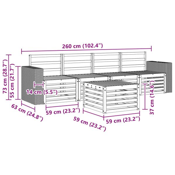 Комплект дивани за открито 5 pcs Натурално
