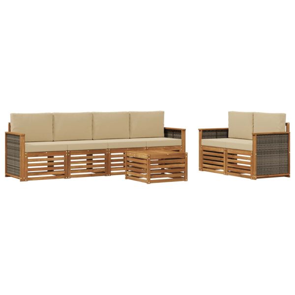 Комплект дивани за открито 7 pcs Натурален и Бежов