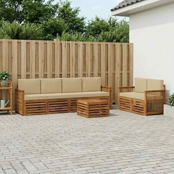 Комплект дивани за открито 7 pcs Натурален и Бежов