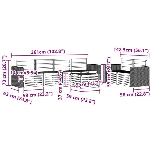 Комплект дивани за открито 7 pcs Натурално