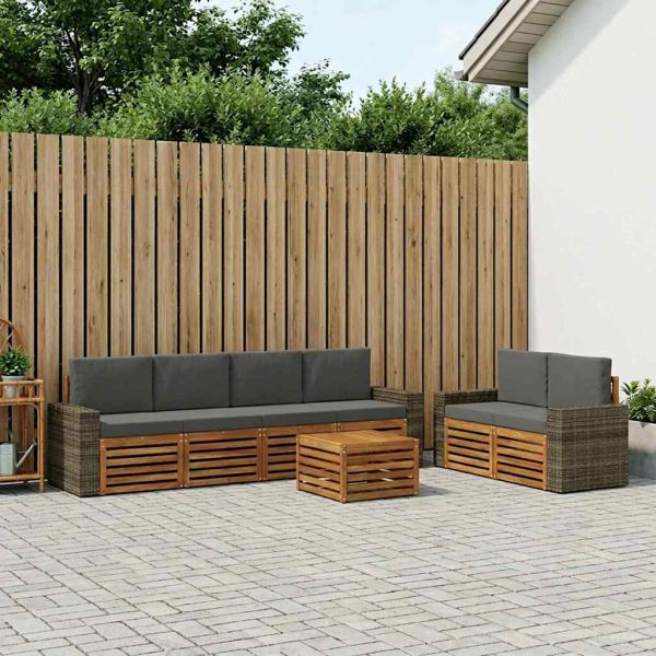 Комплект дивани за открито 7 pcs Натурален и Антрацит