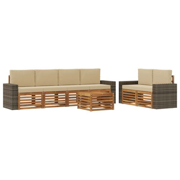 Комплект дивани за открито 7 pcs Натурален и Бежов