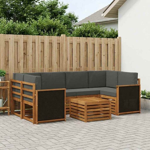 Комплект дивани за открито 7 pcs Натурален и Антрацит