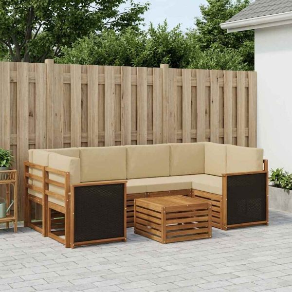 Комплект дивани за открито 7 pcs Натурален и Бежов
