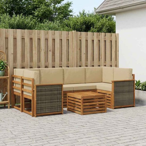 Комплект дивани за открито 7 pcs Натурален и Бежов