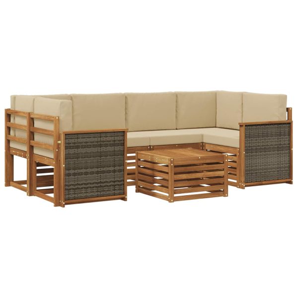 Комплект дивани за открито 7 pcs Натурален и Бежов