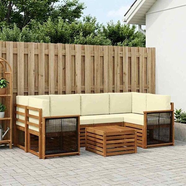 Комплект дивани за открито 7 pcs Натурален и Крема