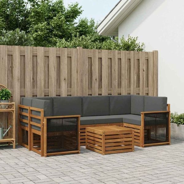 Комплект дивани за открито 7 pcs Натурален и Антрацит