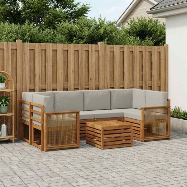Комплект дивани за открито 7 pcs Натурално и светлосиво