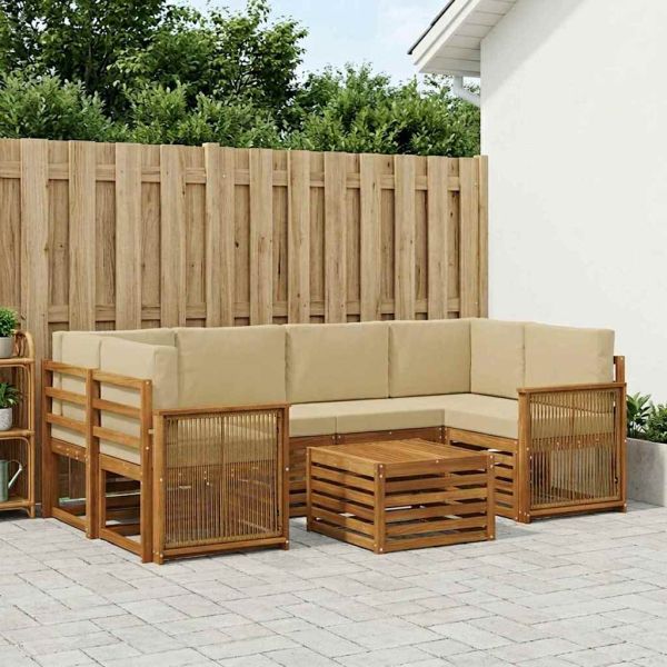 Комплект дивани за открито 7 pcs Натурален и Бежов