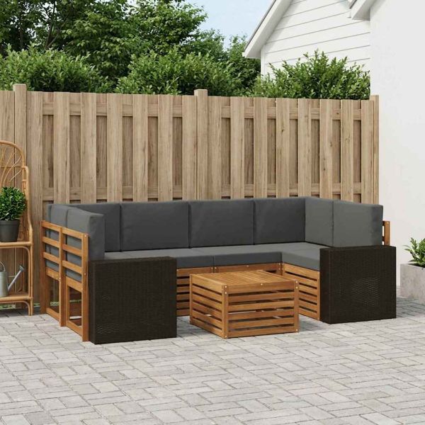 Комплект дивани за открито 7 pcs Натурален и Антрацит