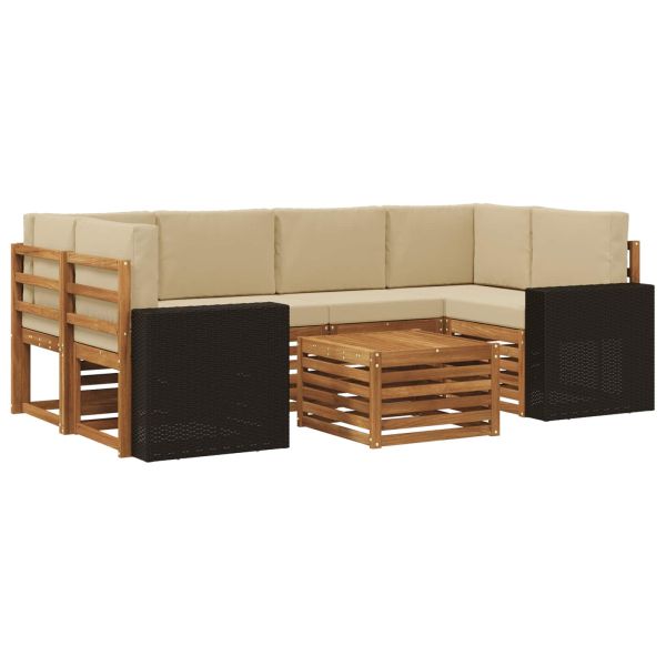 Комплект дивани за открито 7 pcs Натурален и Бежов