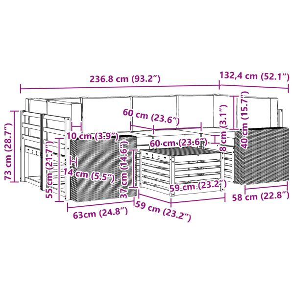 Комплект дивани за открито 7 pcs Натурален и Антрацит