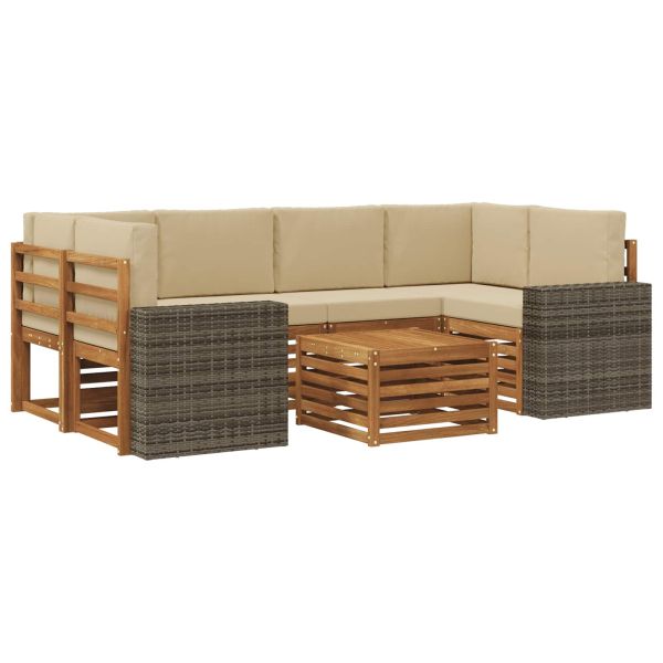 Комплект дивани за открито 7 pcs Натурален и Бежов