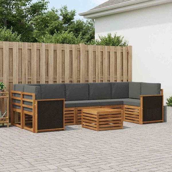 Комплект дивани за открито 8 pcs Натурален и Антрацит
